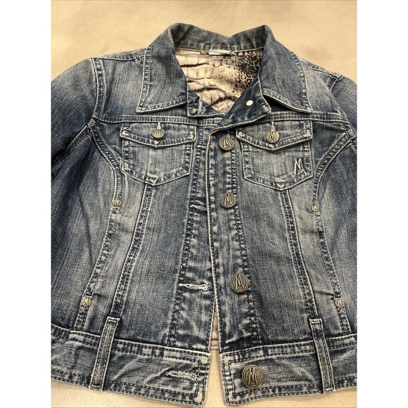 GUESS Marciano Y2K Denim Jacket Small Cotton Animal Print Lining 2000s - Picture 12 of 16